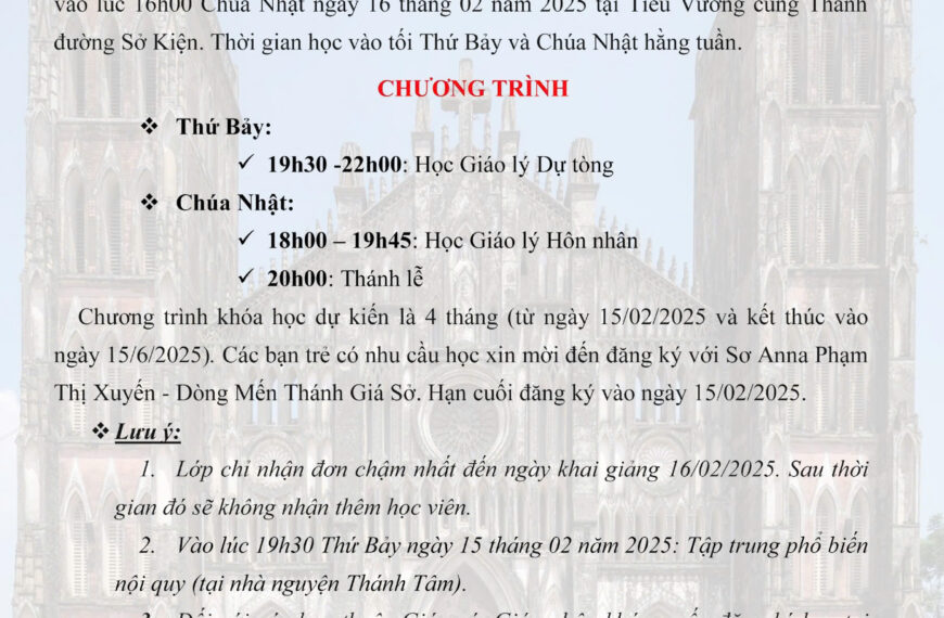 Thông báo Khai giảng lớp Giáo lý Hôn nhân và Dự tòng Khóa I Năm 2025