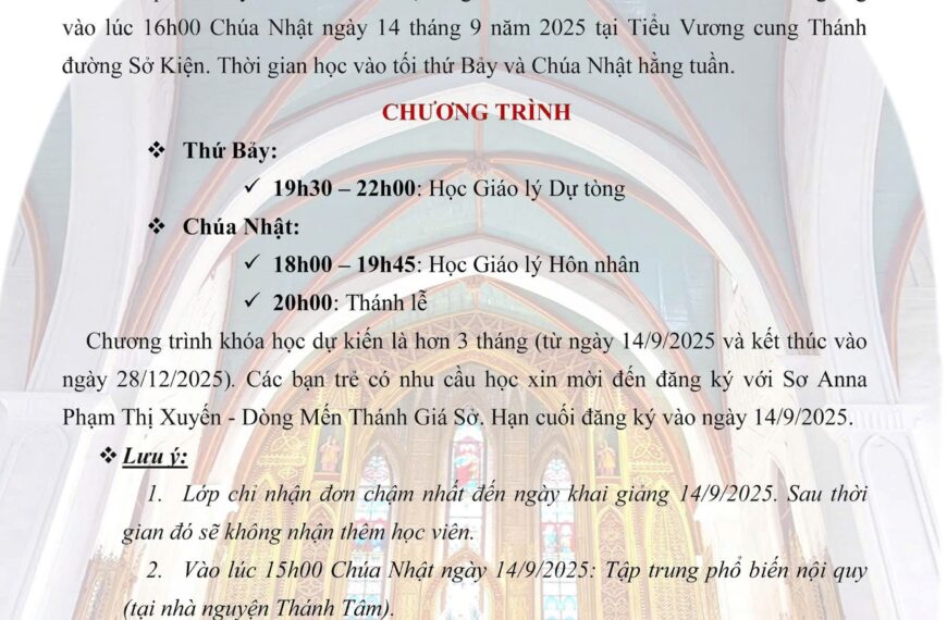 Thông báo Khai giảng lớp Giáo lý Hôn…